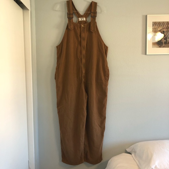 SOLD ✨FREE PEOPLE Hunter Khaki Overdye Brown Denim Overalls SOLD OUT (XS) - Picture 5 of 11